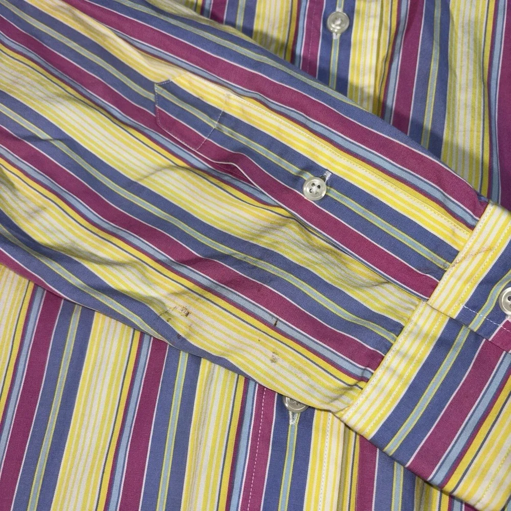 Polo Ralph Lauren Blake Mens Large Long Sleeve Button Up Striped Pink Pony Logo
